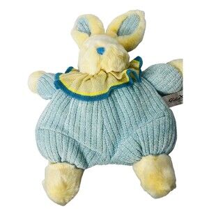 BUNNY PLUSH SOFT EASTER BABY BOY BLUE KNIT YELLOW BUNNY RABBIT RICH PLUSH TOY